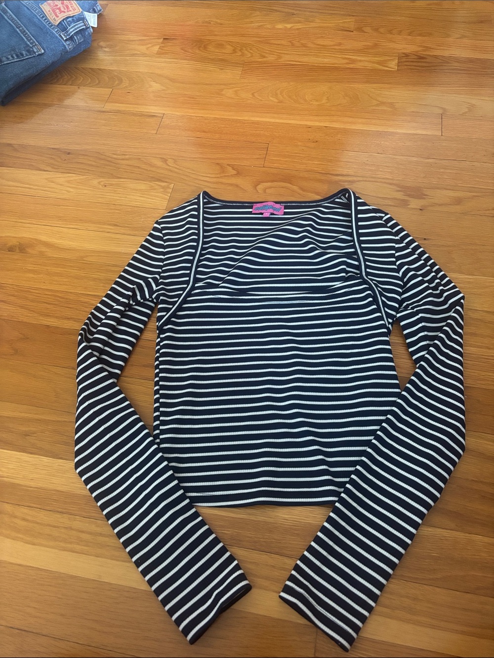 Edikted Navy & White Striped Long-Sleeve Tee